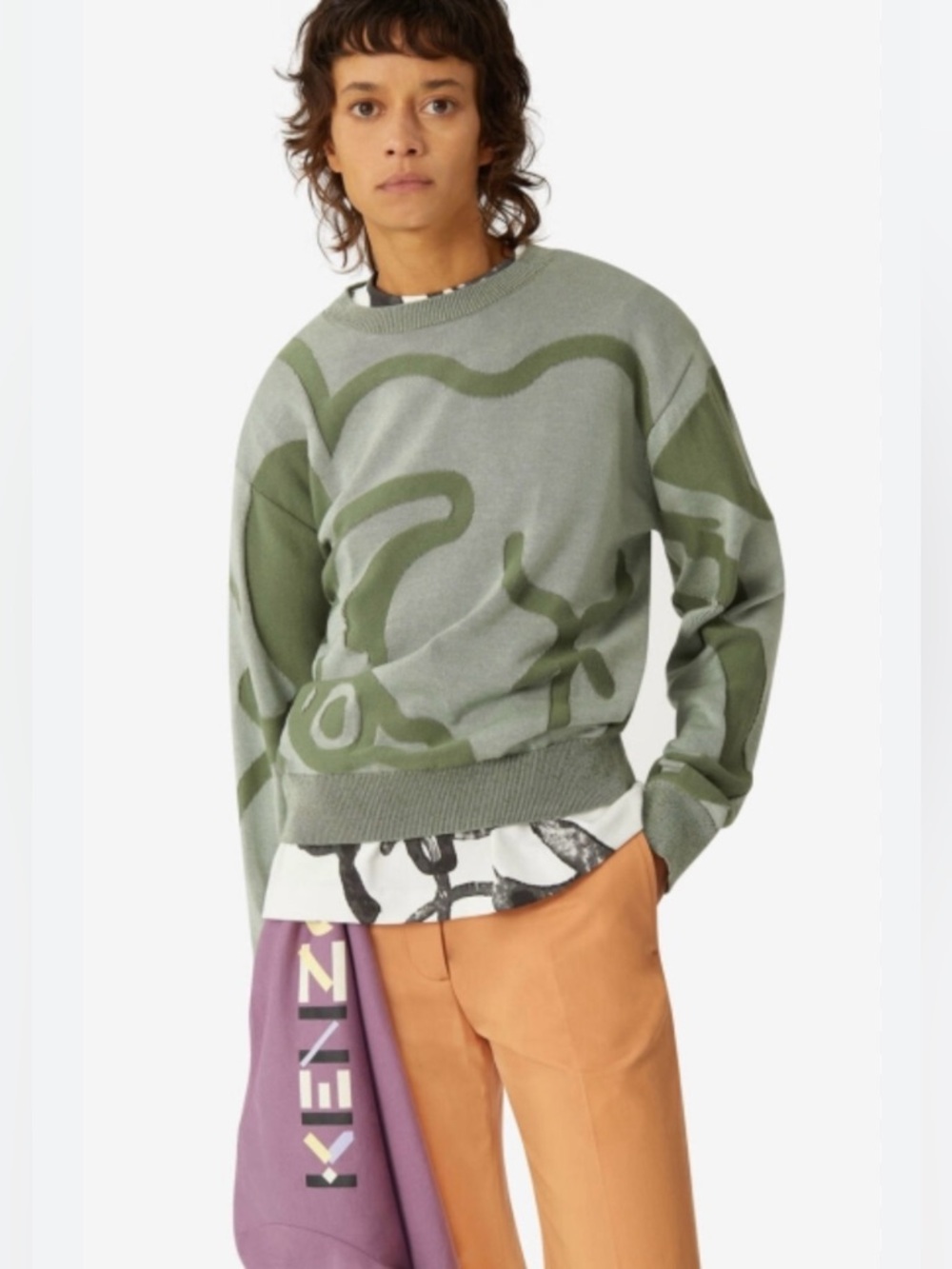 Kenzo Olive Green Abstract Crewneck Sweater. Unisex - Picture 13 of 13
